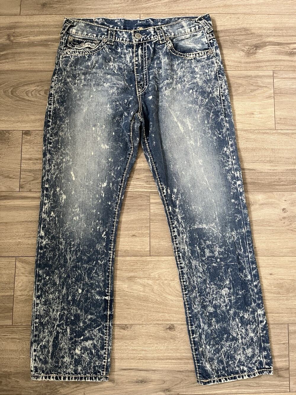 True Religion Ricky Super T Artist Lab Acid Wash Jeans Mens 40 Made in USA